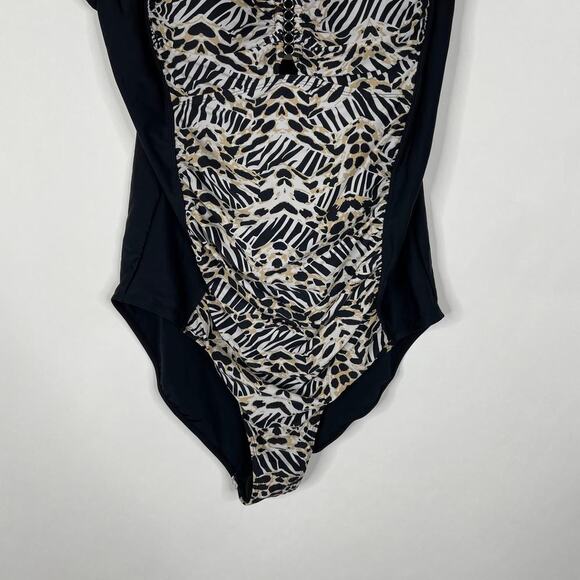 2/$30 NWT Sunshine Zone Hardware Shirred One Piece Big Cat Animal Print 3X #4741 - Picture 6 of 13